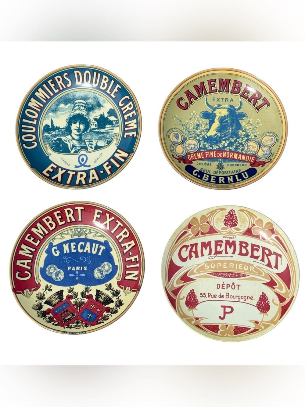 BIA Cordon Bleu Camembert Cheese Label Salad Plates Set of 4 French Bistro 8”